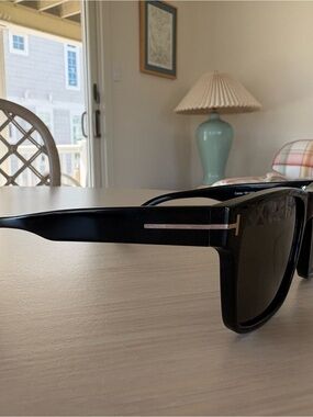 Tom Ford Black Rectangular Sunglasses with Silver Accent